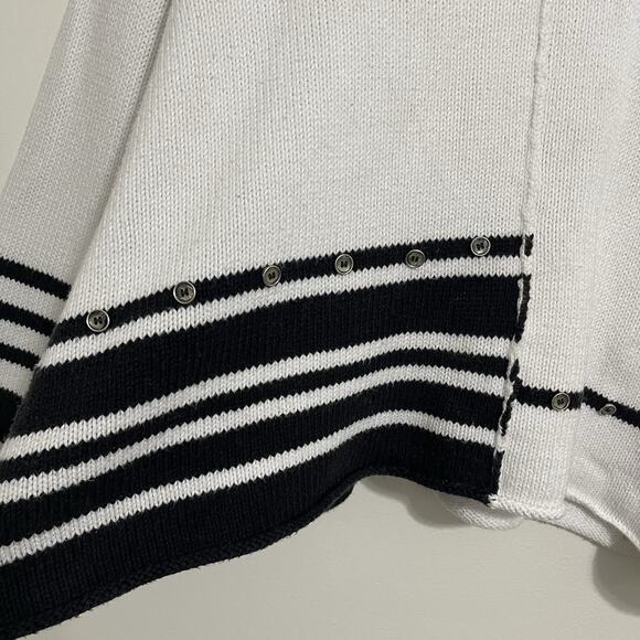 Pure Handknit Cotton Rugby Stripe Sweater White Black Coastal Nautical - Picture 2 of 10